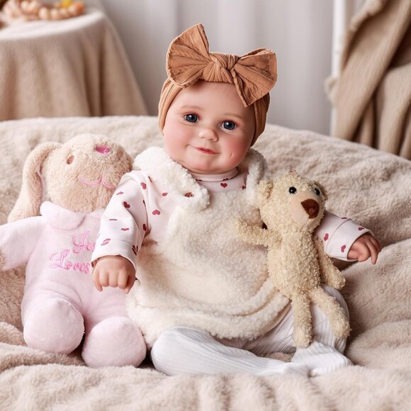🆕17inch Soft Cloth Body Newborn Baby Poseable Limbs Brown Baby Doll Girl - Picture 7 of 8